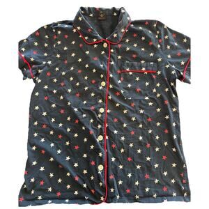 J.Crew Kids Star Print Pajama Top Navy Red White Short Sleeve Button Front - L